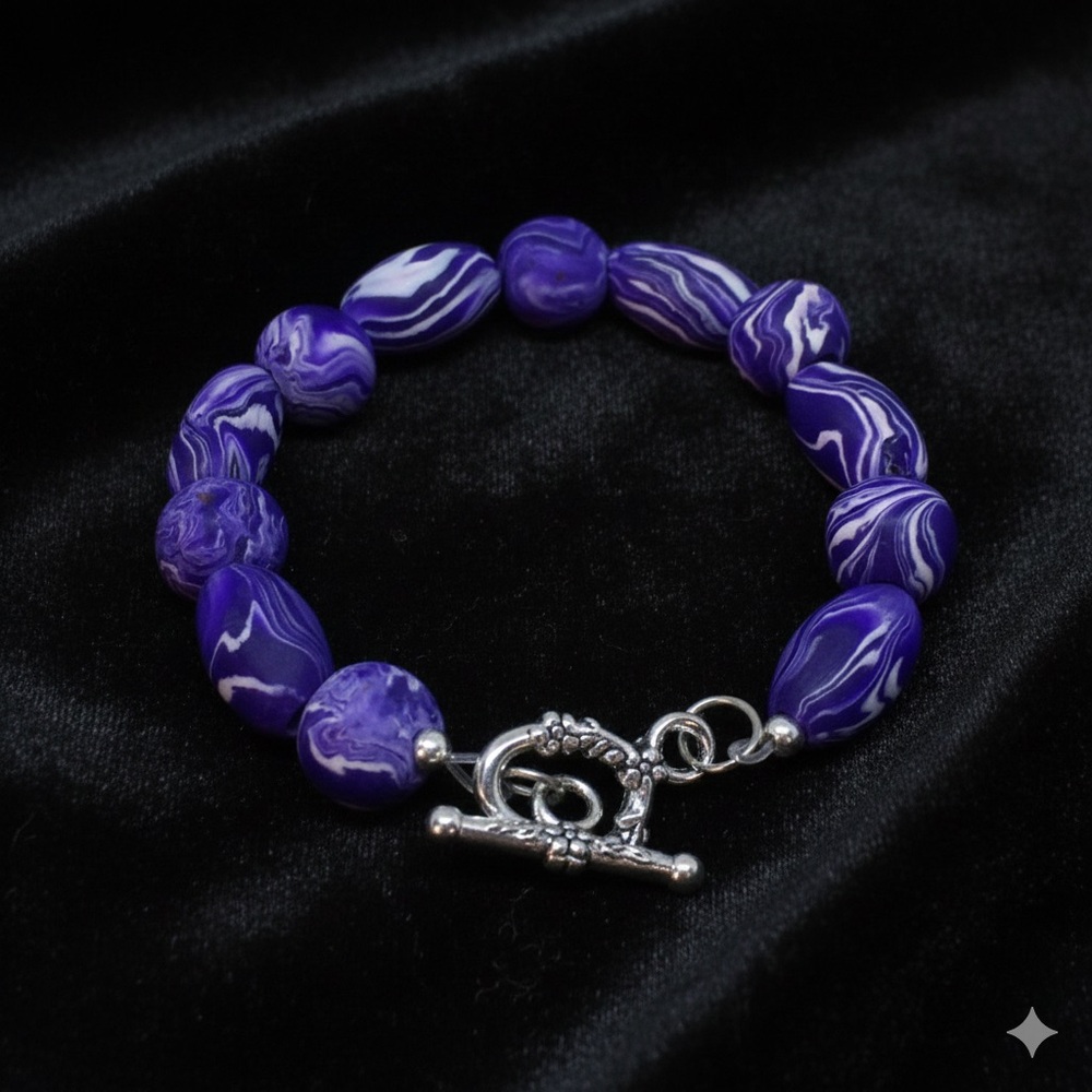 Unique Handmade Polymer Clay Bead Bracelet - Picture 7 of 14